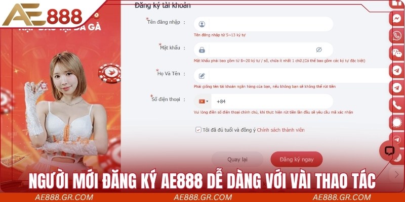 Người mới đăng ký AE888 dễ dàng với vài thao tác nhanh gọn
