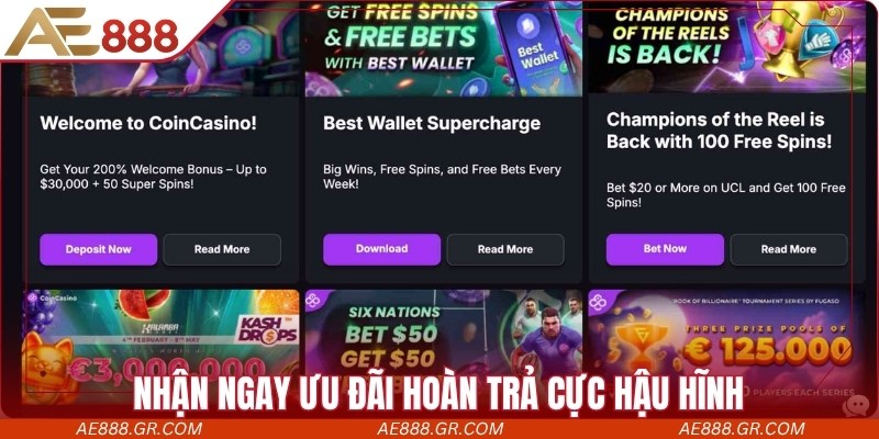 Khuyến mãi AE888 Nhận ngay ưu đãi hoàn trả cực hậu hĩnh tại nhà cái